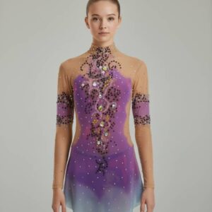 ODA INDUSTRY/RHYTHMIC GYMNASTICS LONG SLEEVE LEOTARD LYCRA & NET WITH DIAMOND #ICE SKATING PERFORMANCE